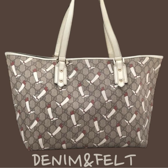 GUCCI Beige/Cream The Boot Pattern GG Plus Monogram Canvas/Leather Tote Bag 👢👢 - Picture 1 of 16
